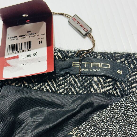ETRO Women 44 US 8 Wool Gray Multi Pattern & Textured Pencil Skirt NWT $1,160 - Picture 5 of 10